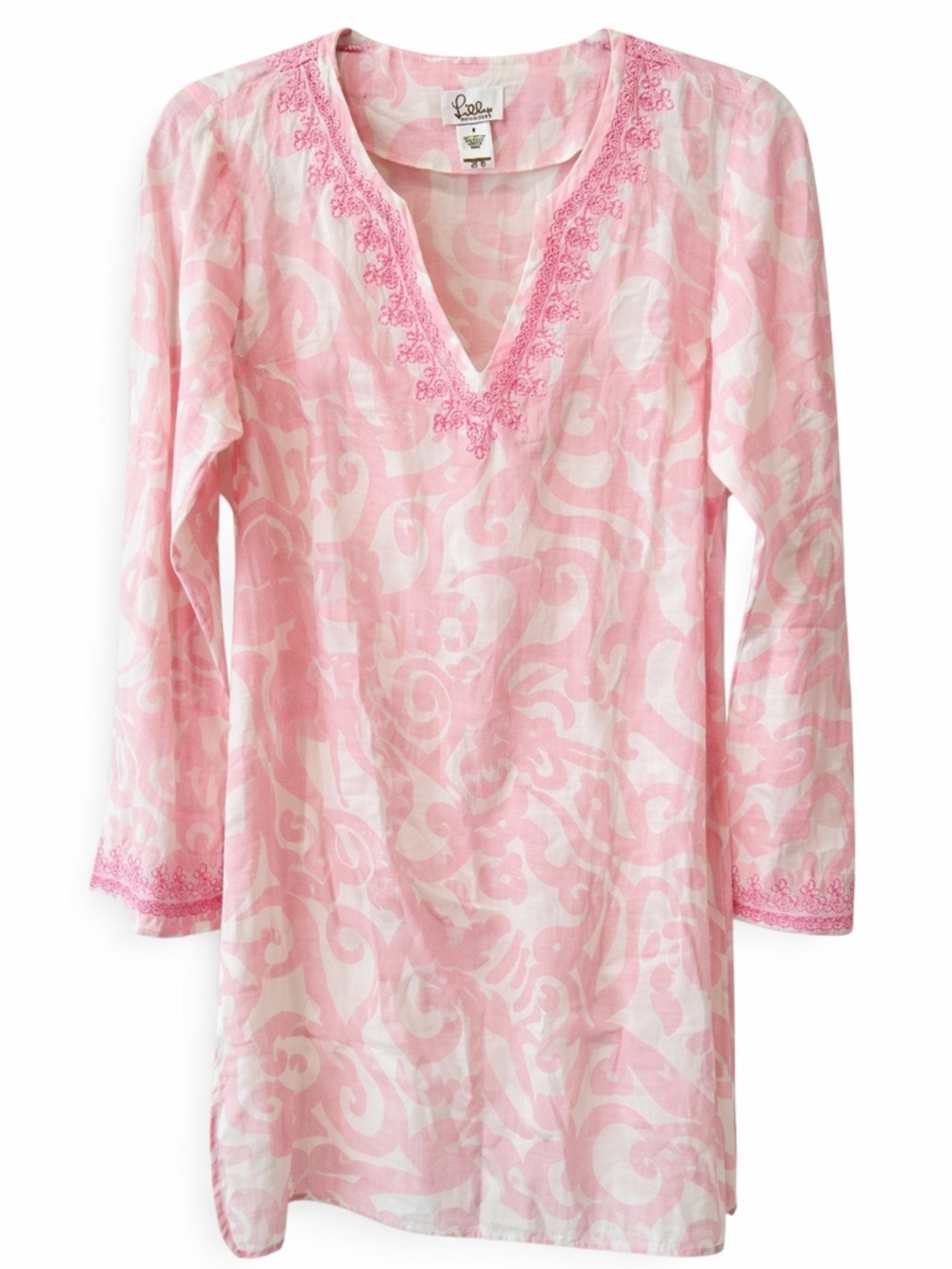 Lilly Pulitzer Pink White Embroidered Tunic Cover Up Size S Resort Preppy